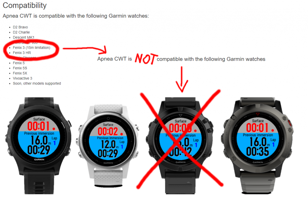 Apnea CWT is NOT compatible with Garmin Fenix 3 HR !