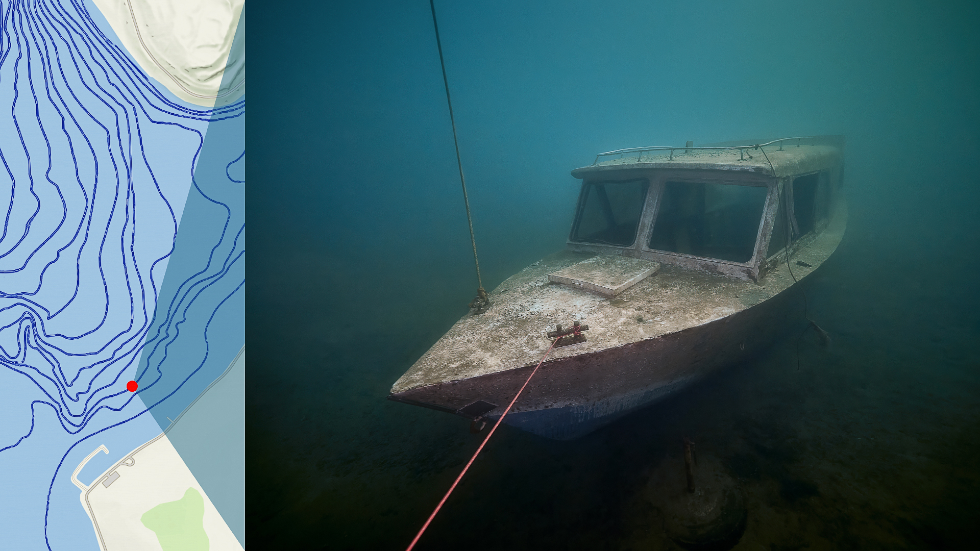 Motorboat wreck Most vrak motorové lodi jezero freediving diving underwater